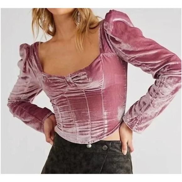 Free People Tops - Free People Bridgette Velvet Top in Smokey Wings Light Pink M NWOT